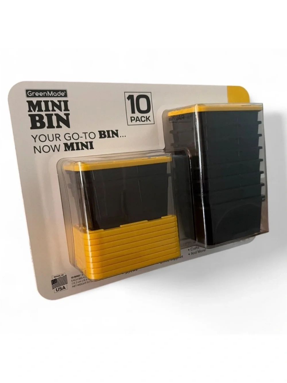 GreenMade Mini Bin 10 Pack – Black and Yellow Small Storage Bins